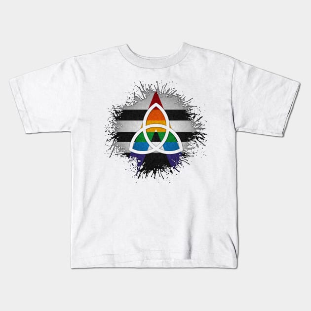 Paint Splatter LGBT Ally Pride Flag Triquetra Symbol Kids T-Shirt by LiveLoudGraphics